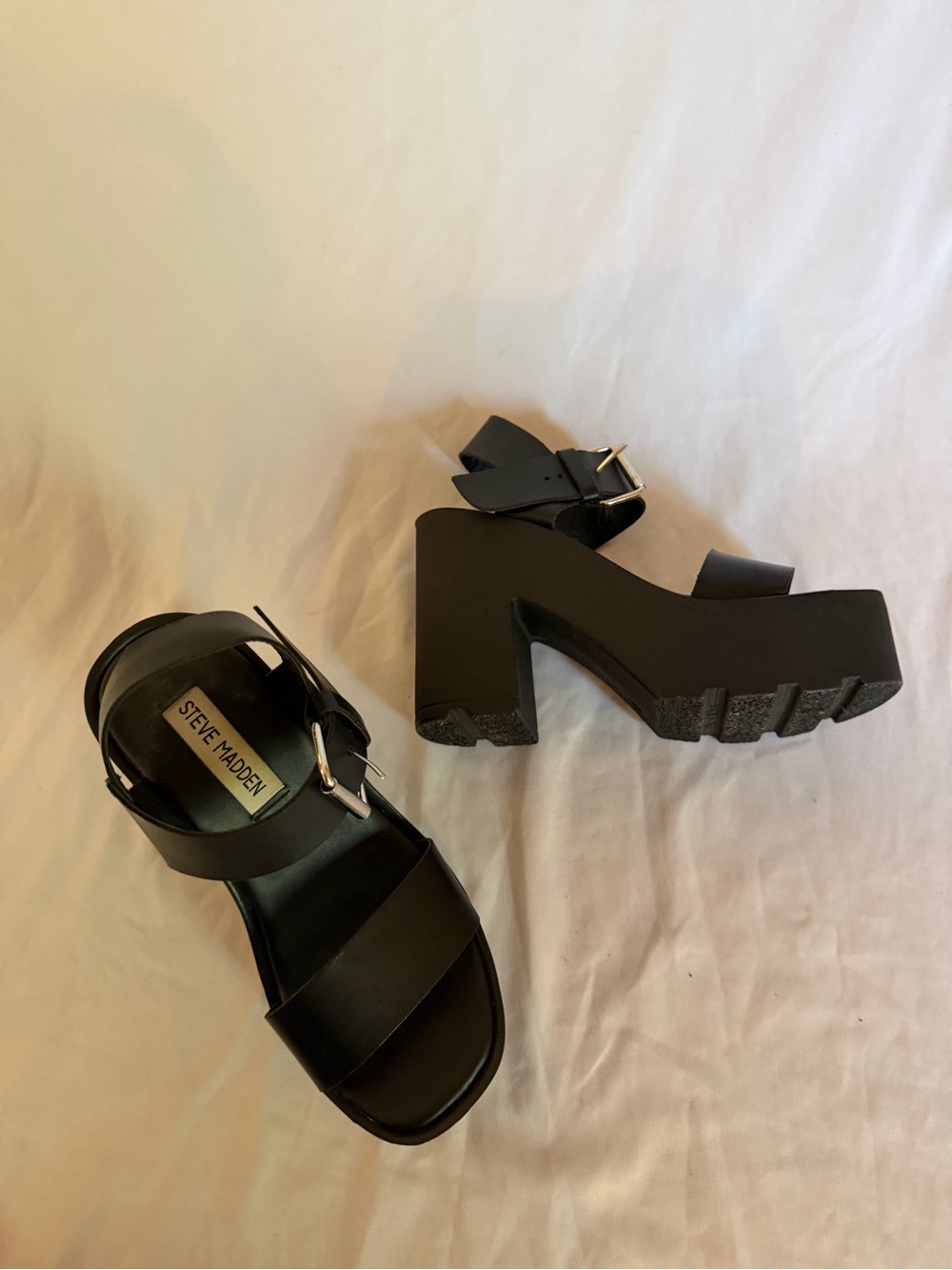 Steve Madden Black Platform Buckle Sandals - Picture 6 of 7